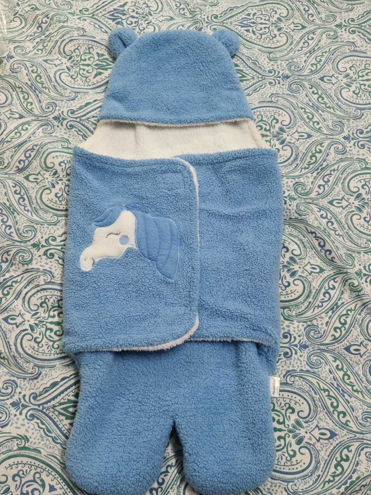 Baby Blue Hooded Swaddle Bag