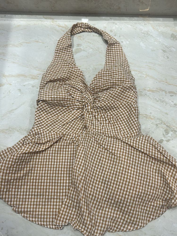 Cute Gingham Halter Romper