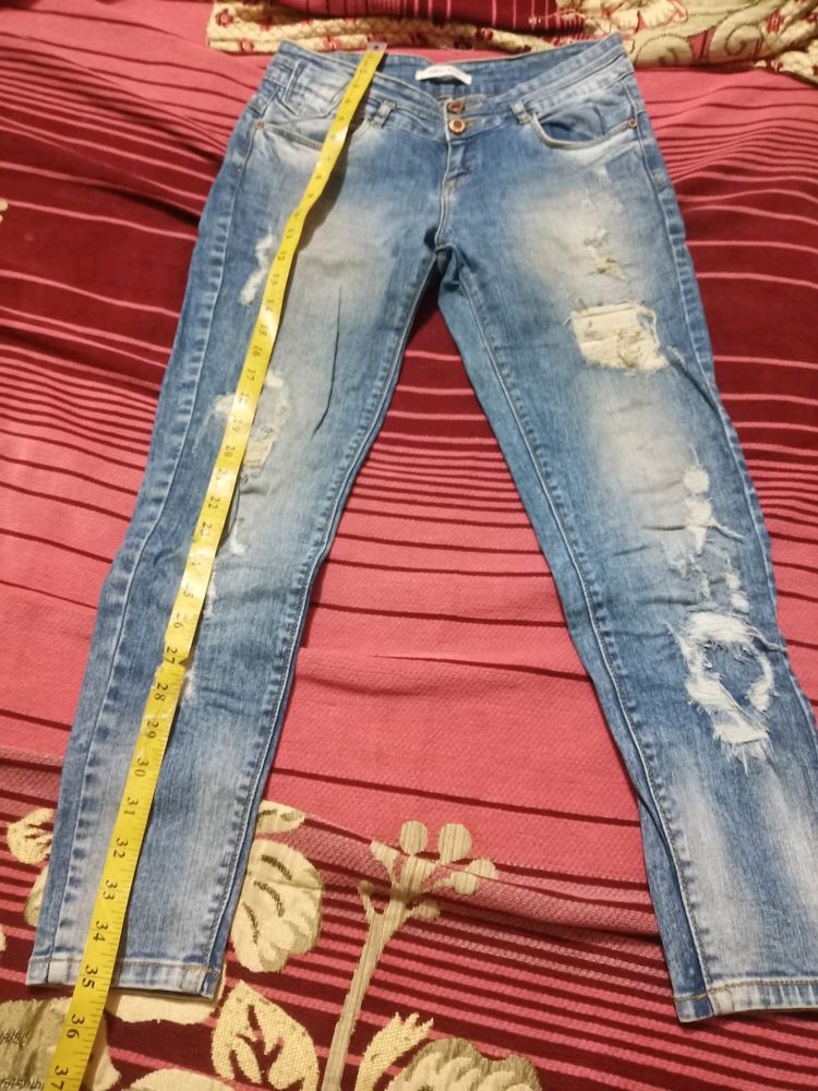 Preloved Blue Ribbed Waist 30 Denim