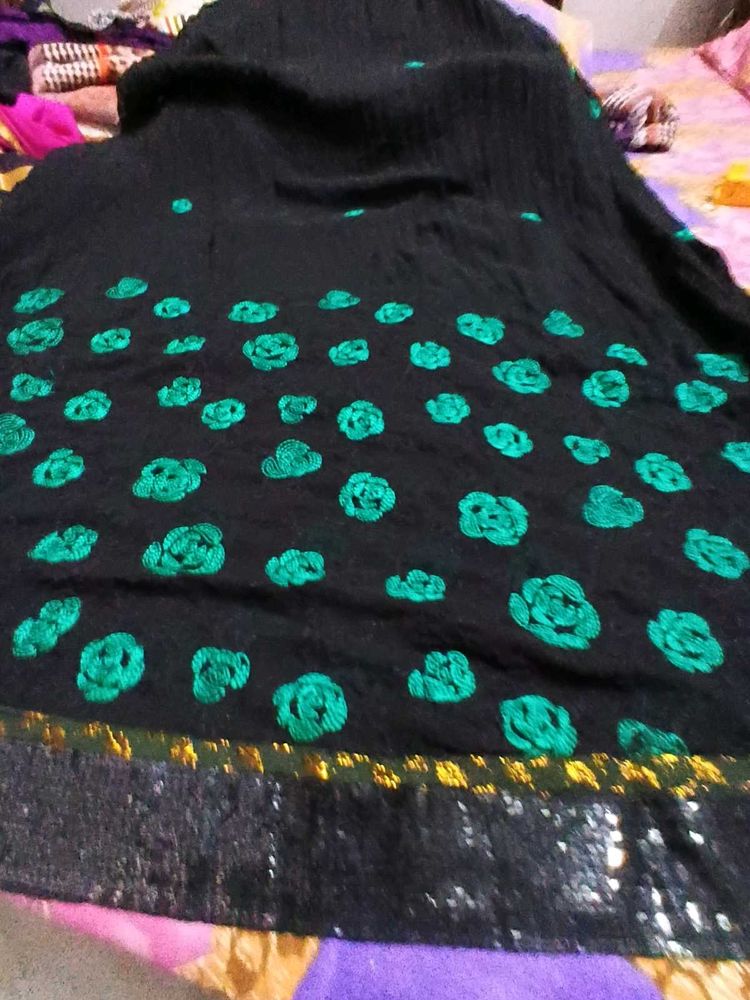 Black long dress with Teal Rose Print