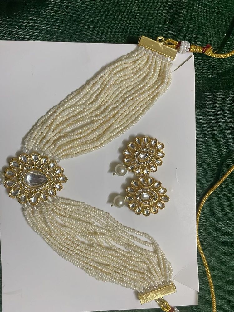 Pearl Choker Necklace with Earrings Set