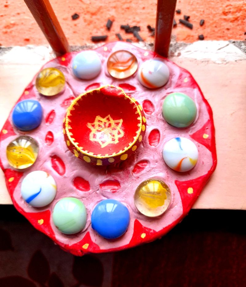 Colorful Diya Stand with Attached Diy