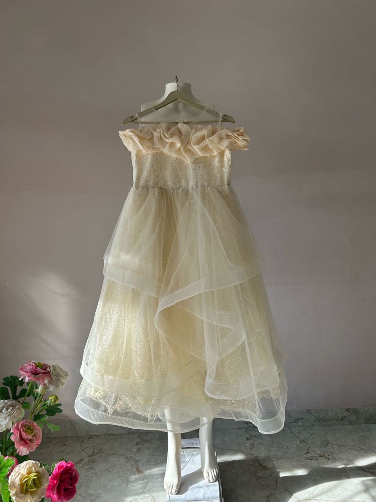Girls Champagne gold Layered Tulle Gown