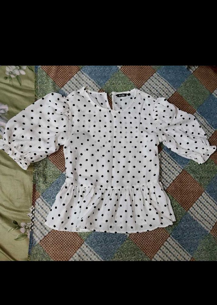 Cute Polka Dot Peplum Top
