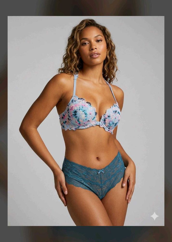 Floral Print Push-Up Bra &amp; Lace Panty Set
