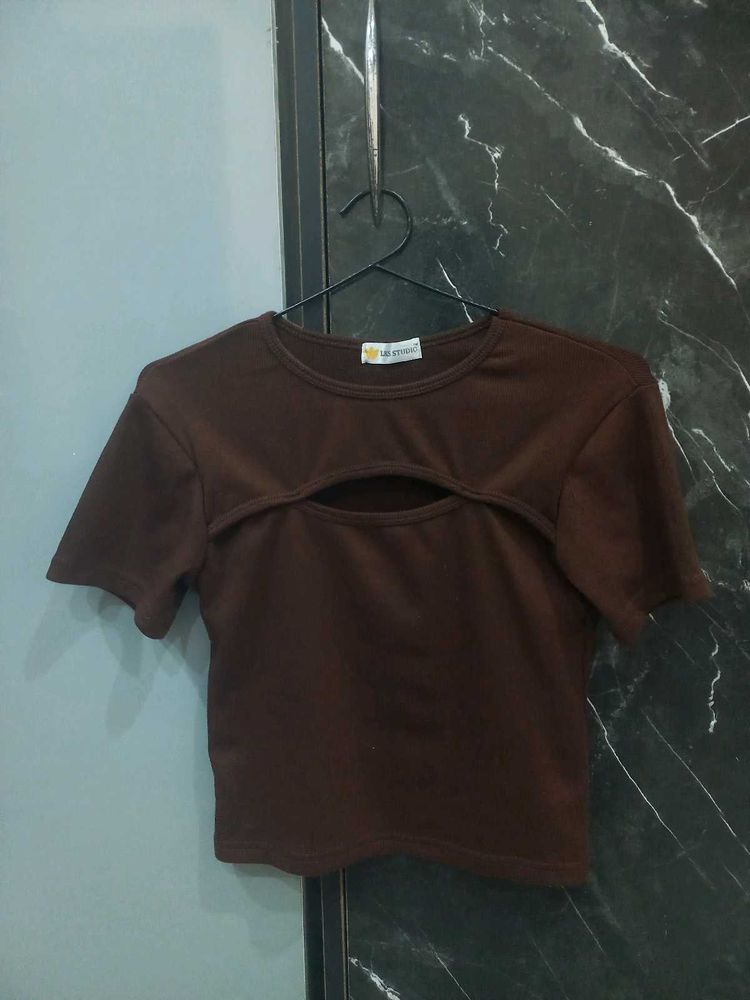 Cute Cut-Out Brown Crop Top