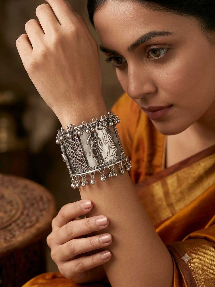 Ethnic Silver Oxidized Bangle Bracelet