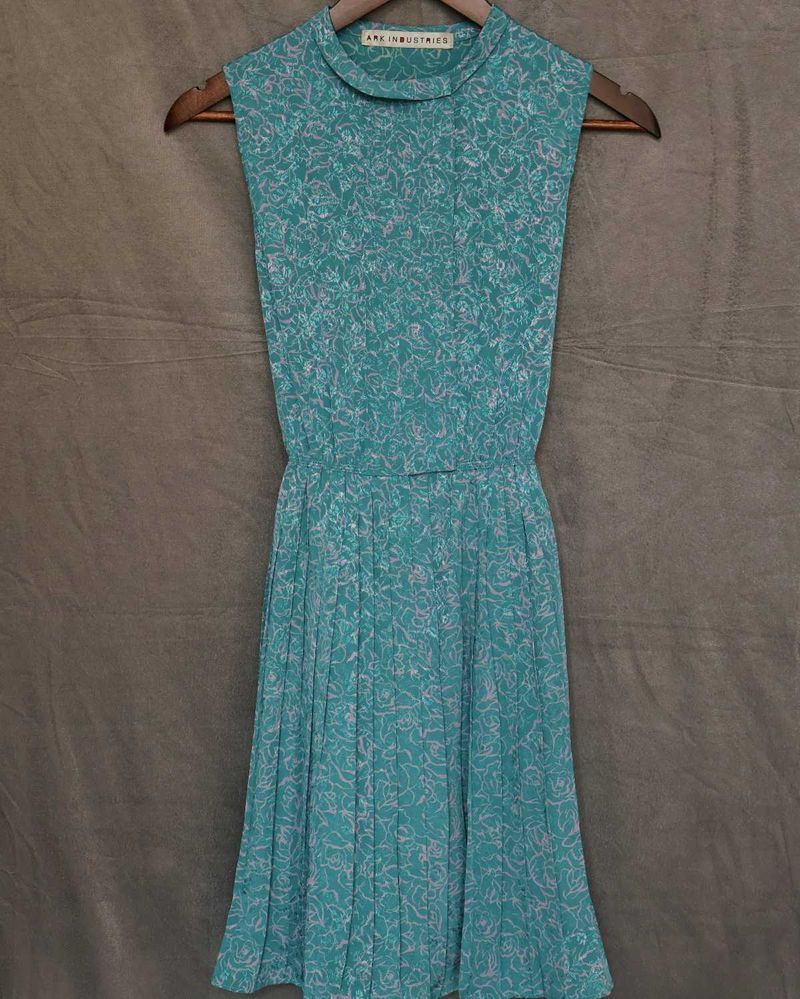 Retro Teal Floral Dress