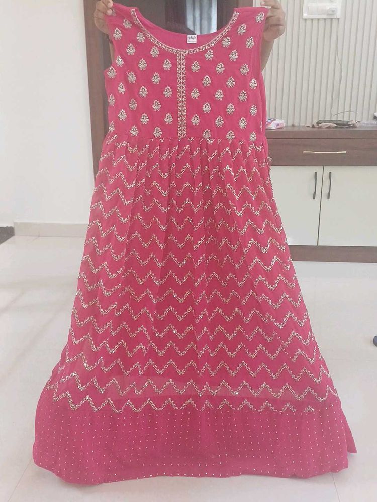 Stunning Pink Embellished Anarkali Gown with sleev