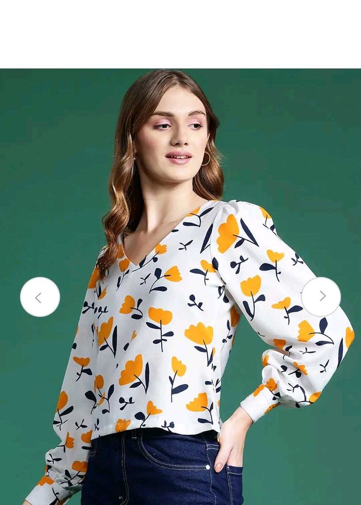 dressberry White Dress Material with Yellow Floral