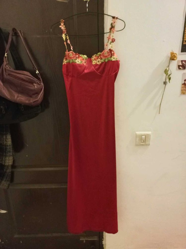 Red Satin Trim Dress