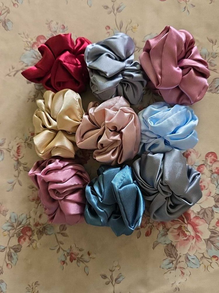 Set of 9 Satin Scrunchies &amp; handmade decoration