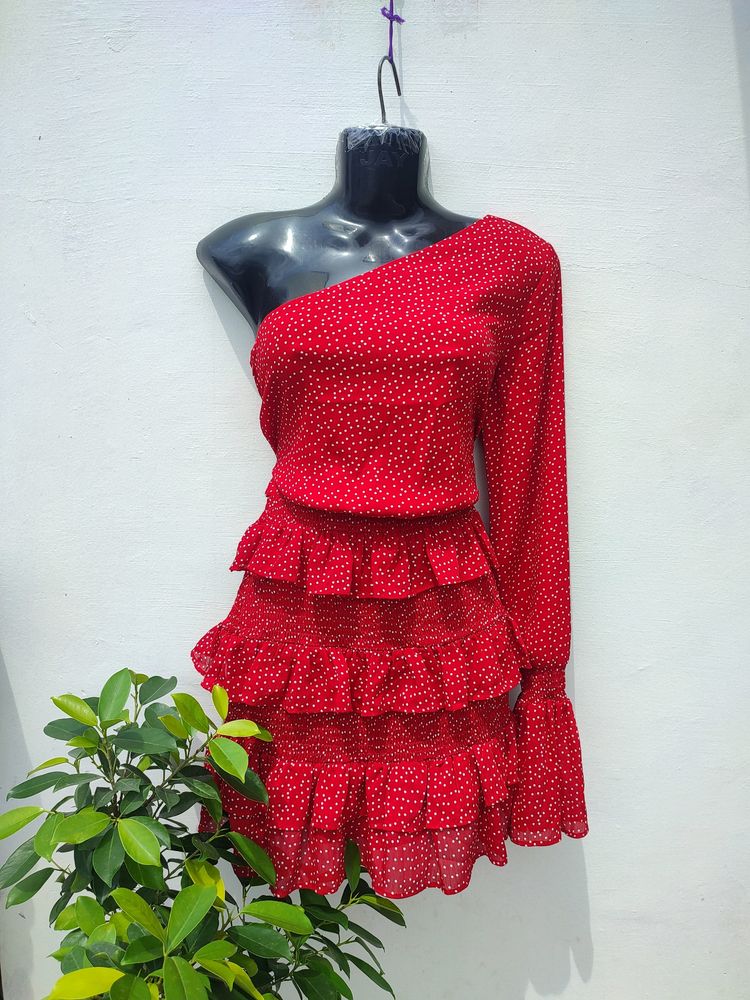 SABO Beautiful One Shoulder Polkadot Dress