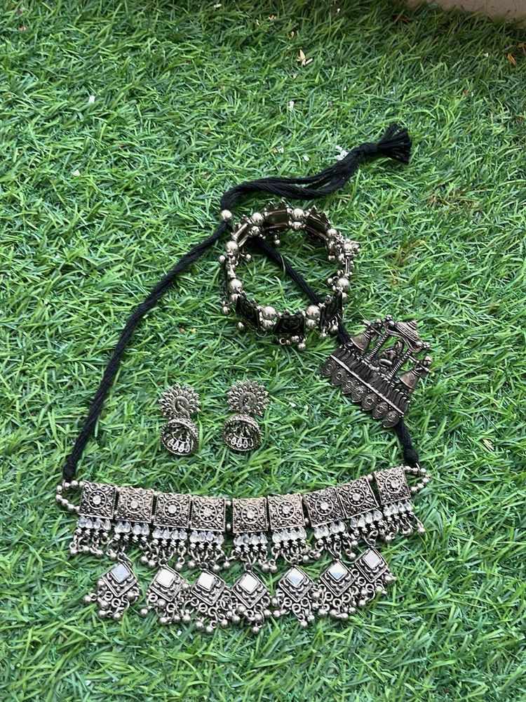 Oxidised Silver Necklace Set with Earrings