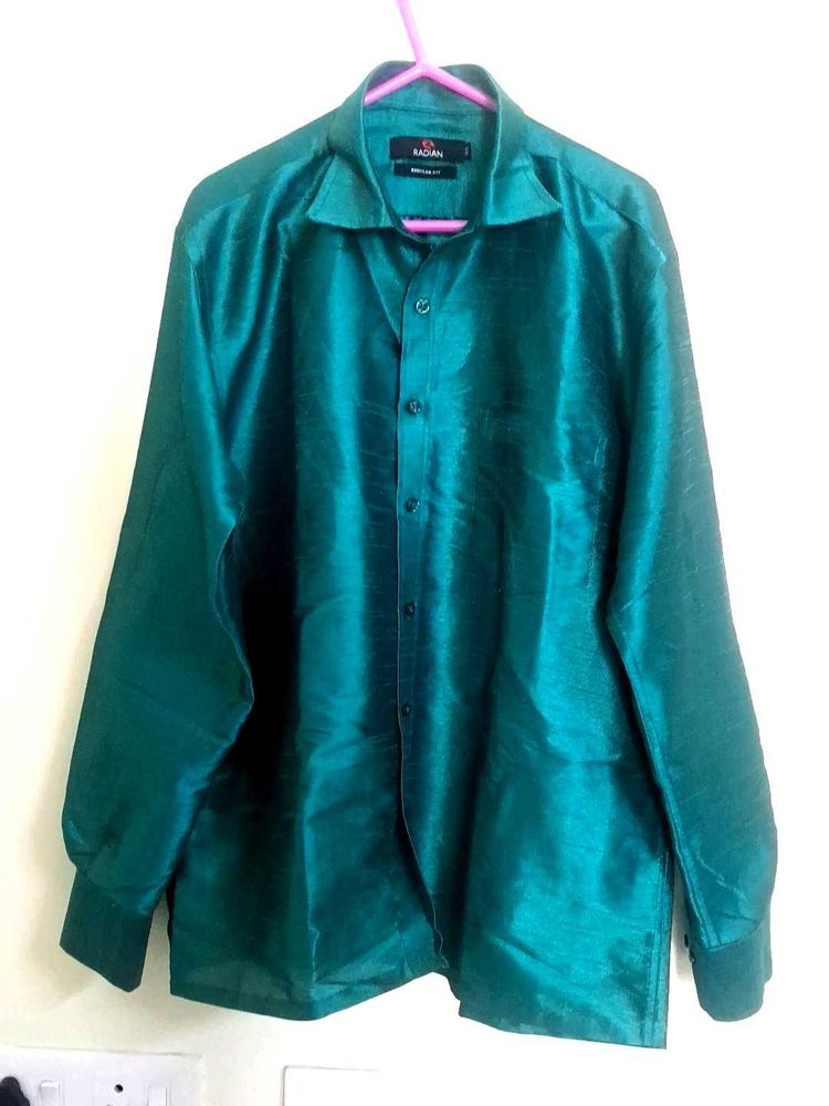Men's Teal Silk Shirt