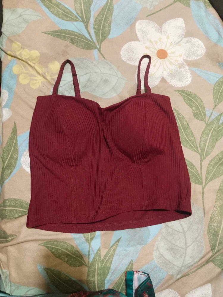 Ribbed Burgundy Crop Top