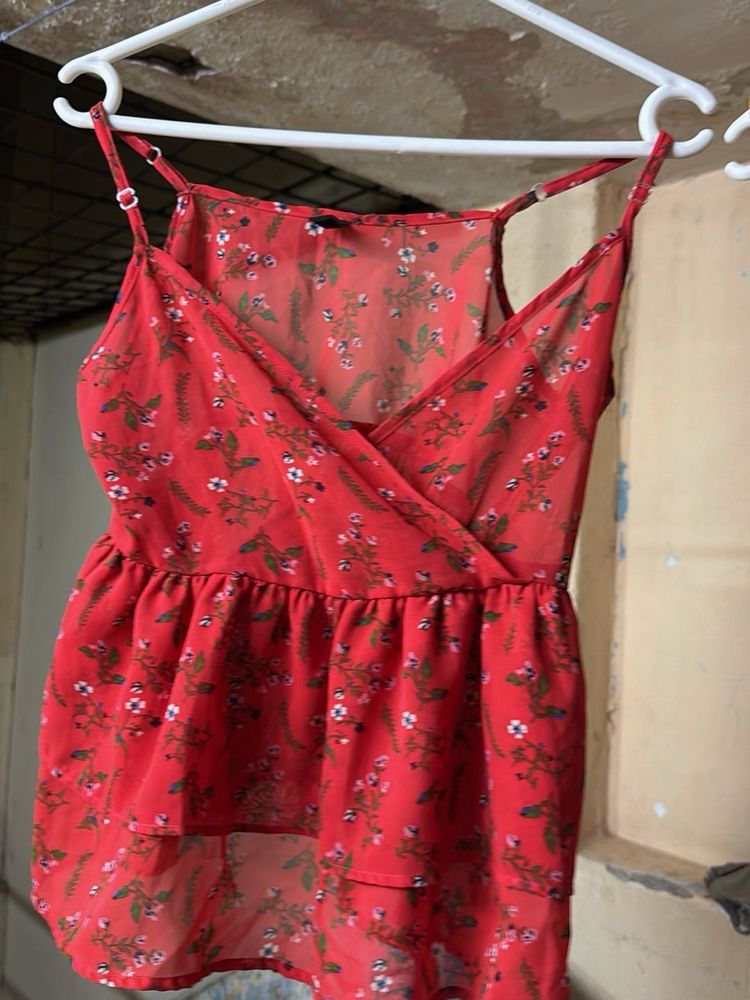Chic Red Floral Cami Top