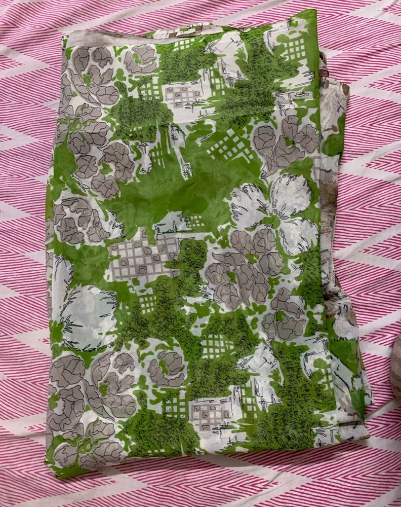 Green Floral Saree Without Blouse