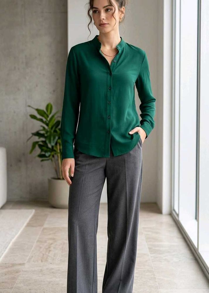 Elegant Emerald Green Button-Up Blouse