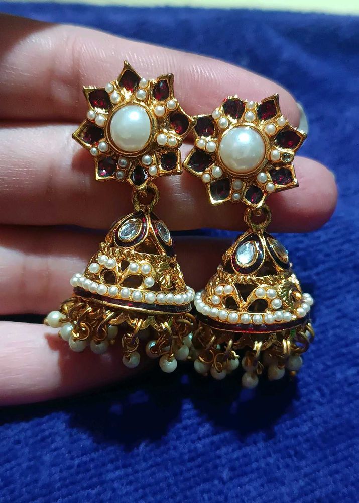 Elegant Jhumka Earrings with Pearls