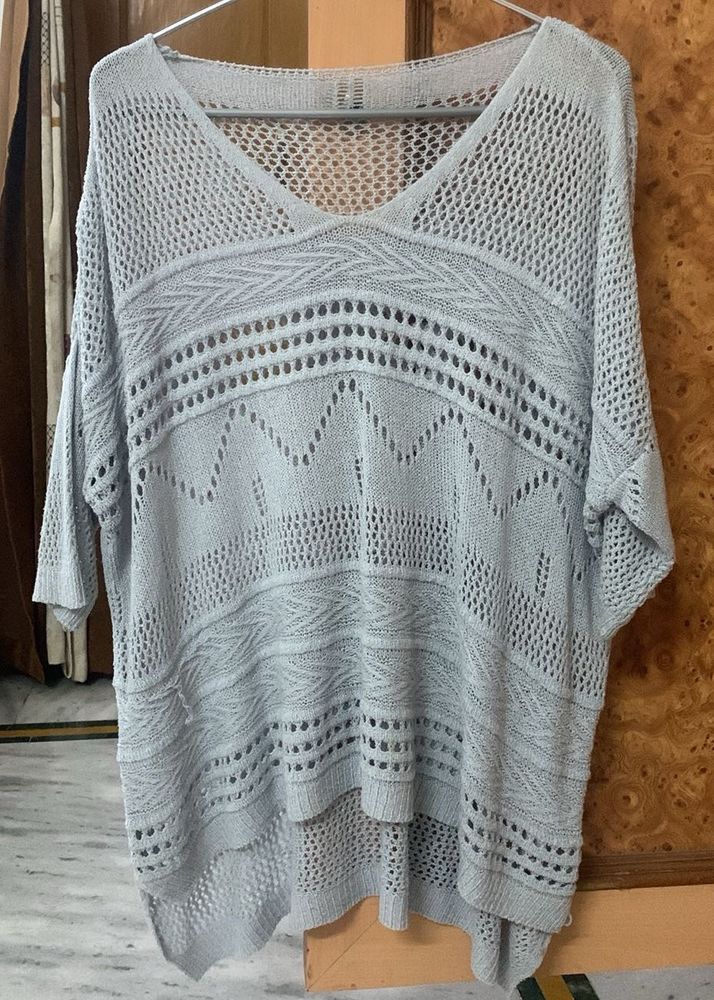 Light grey Knit V-Neck oversized Tunic Top