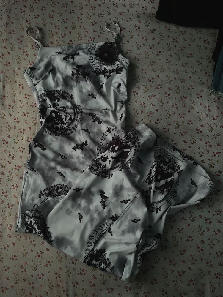 Gothic Print Slip Dress