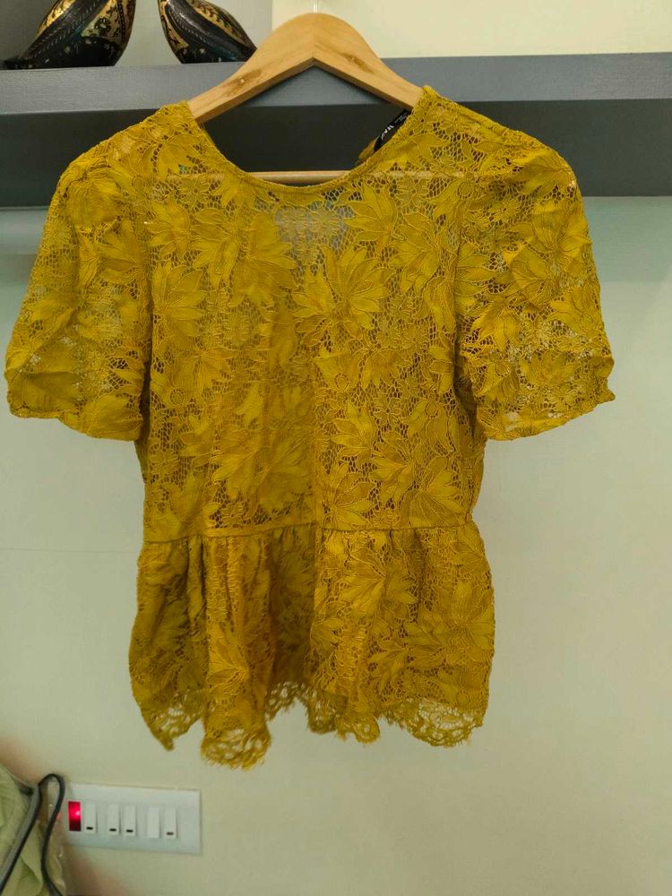 Elegant Yellow Lace Peplum Top