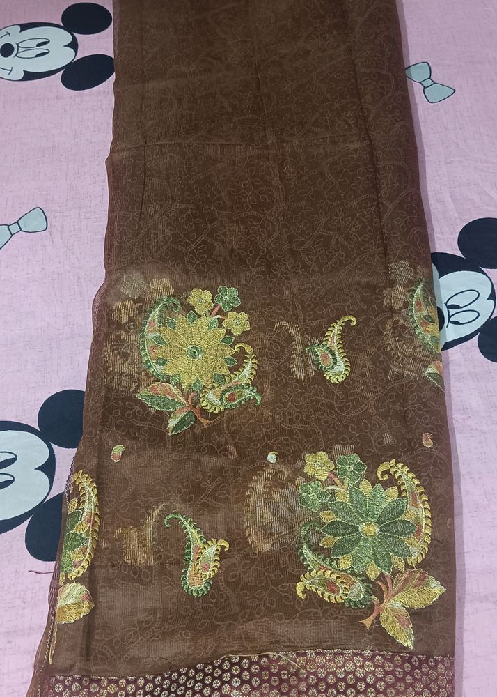 Coffee Brown Chanderi Cotton Saree