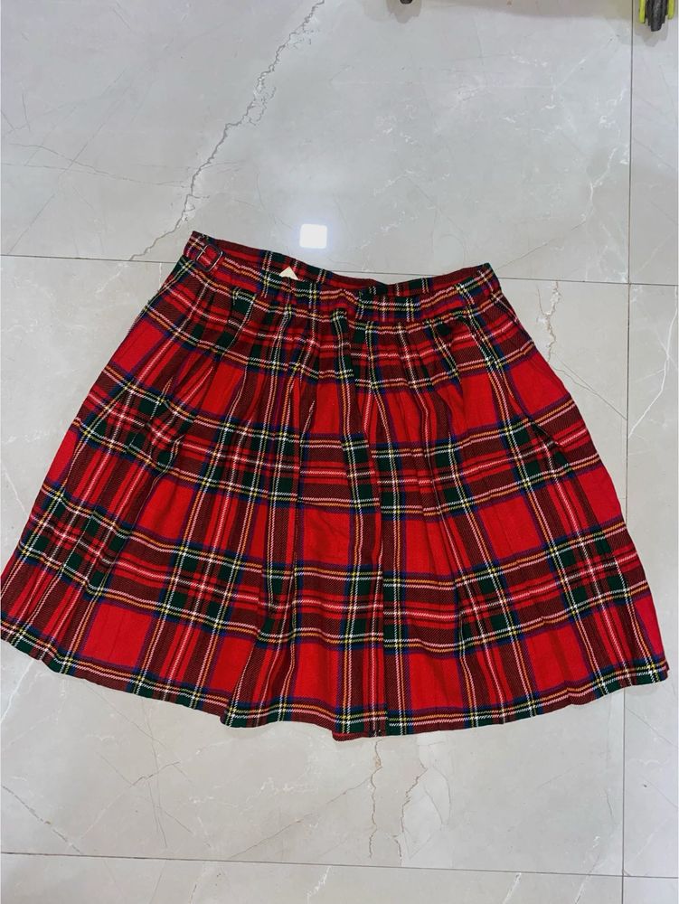 Red Plaid Pleated Skirt / Wrap