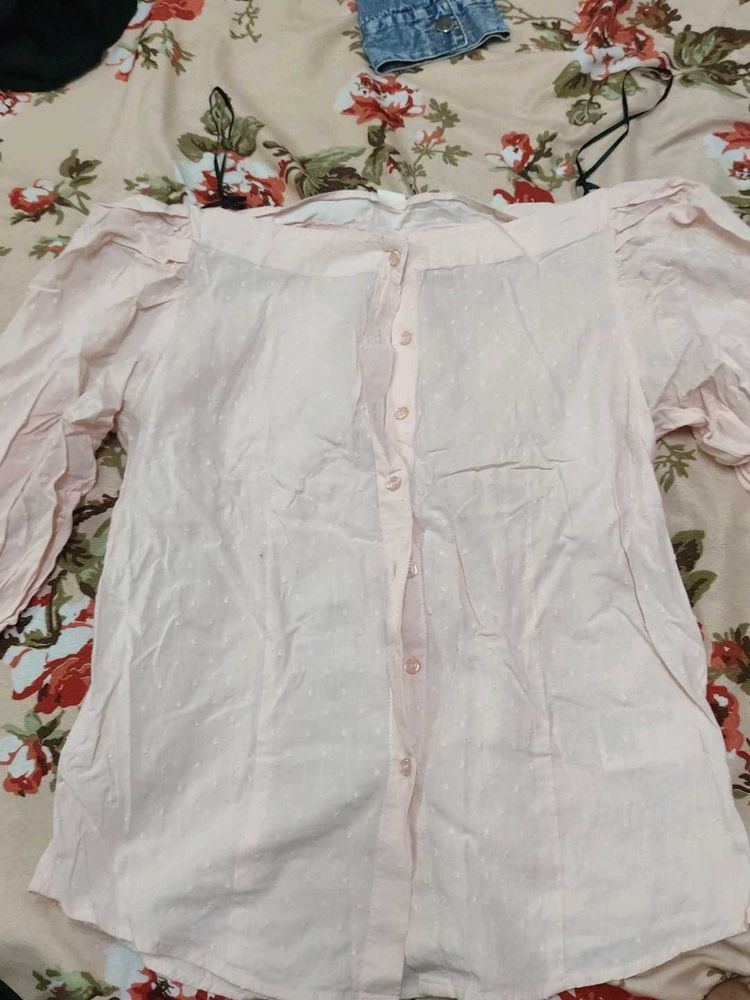 Pink Puff Sleeve Polka Dot Top