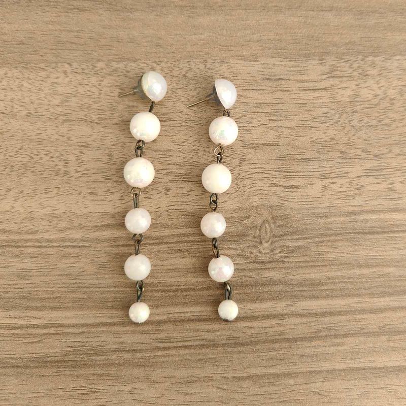 Elegant White Beaded Drop Earrings