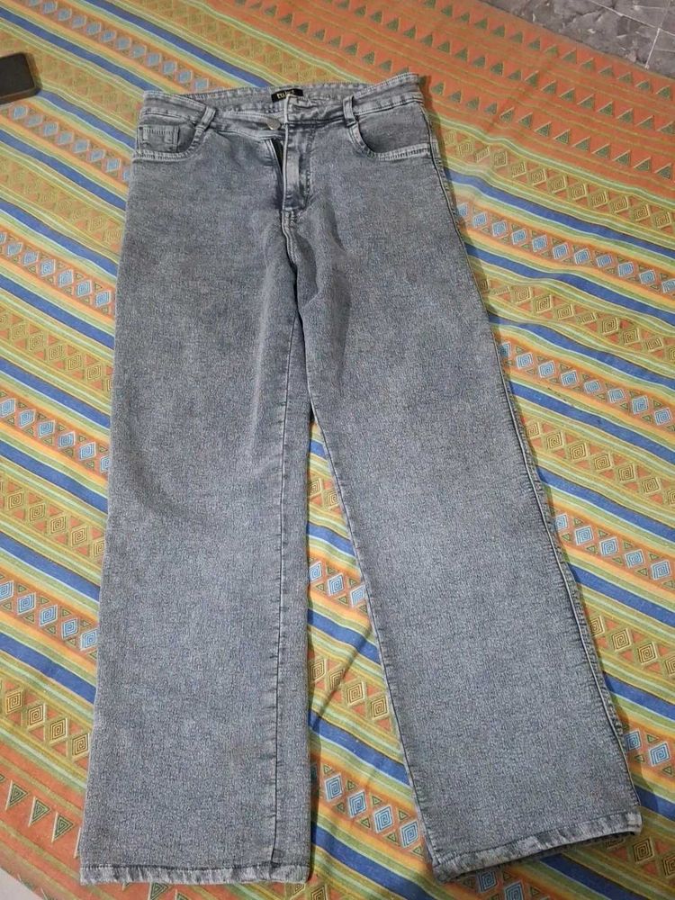 Grey Wide Leg Jeans