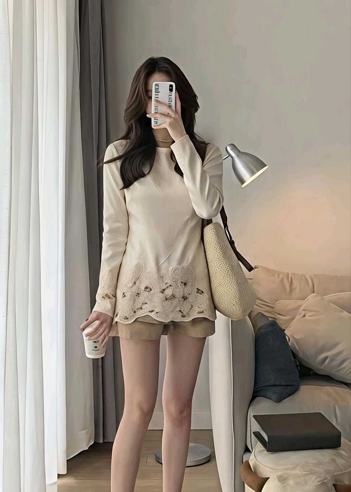 New with tag Cream Floral Embroidered Long Sleeve