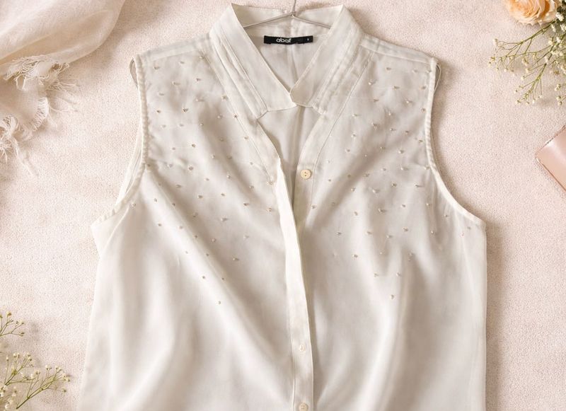 Chic Sleeveless White Embellished kurta