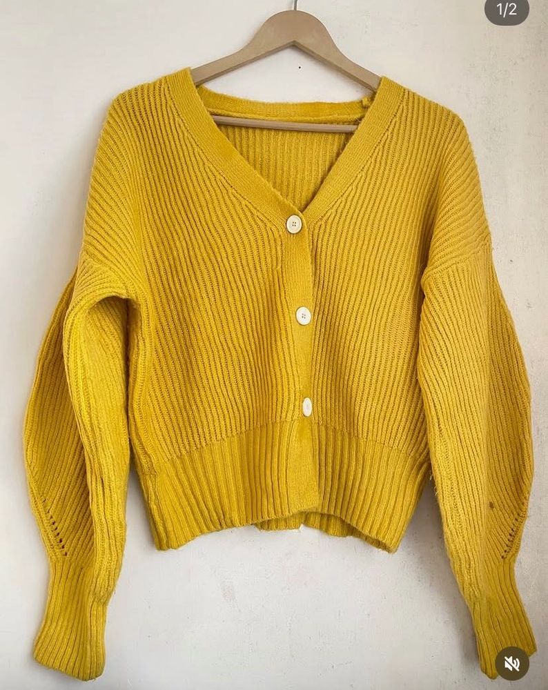 Yellow Knit Button-Up Cardigan