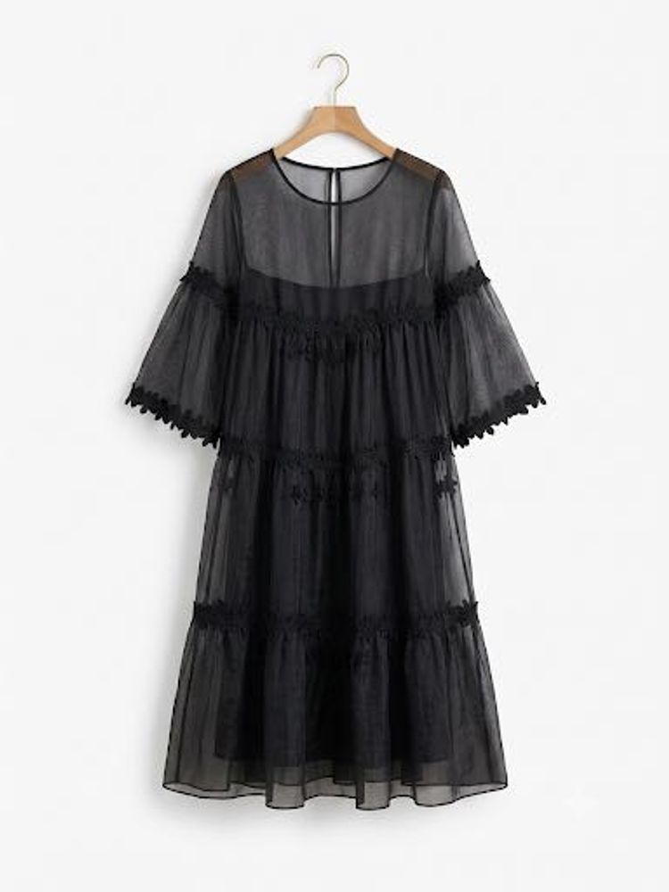 Elegant Black Sheer Tiered Dress