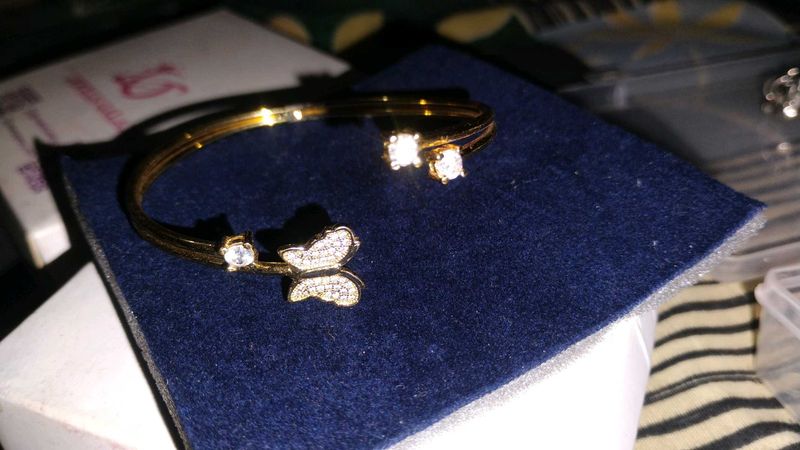 Gold Butterfly Bangle with Crystals