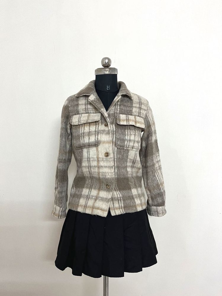 Vintage Brown Plaid Fitted Jacket