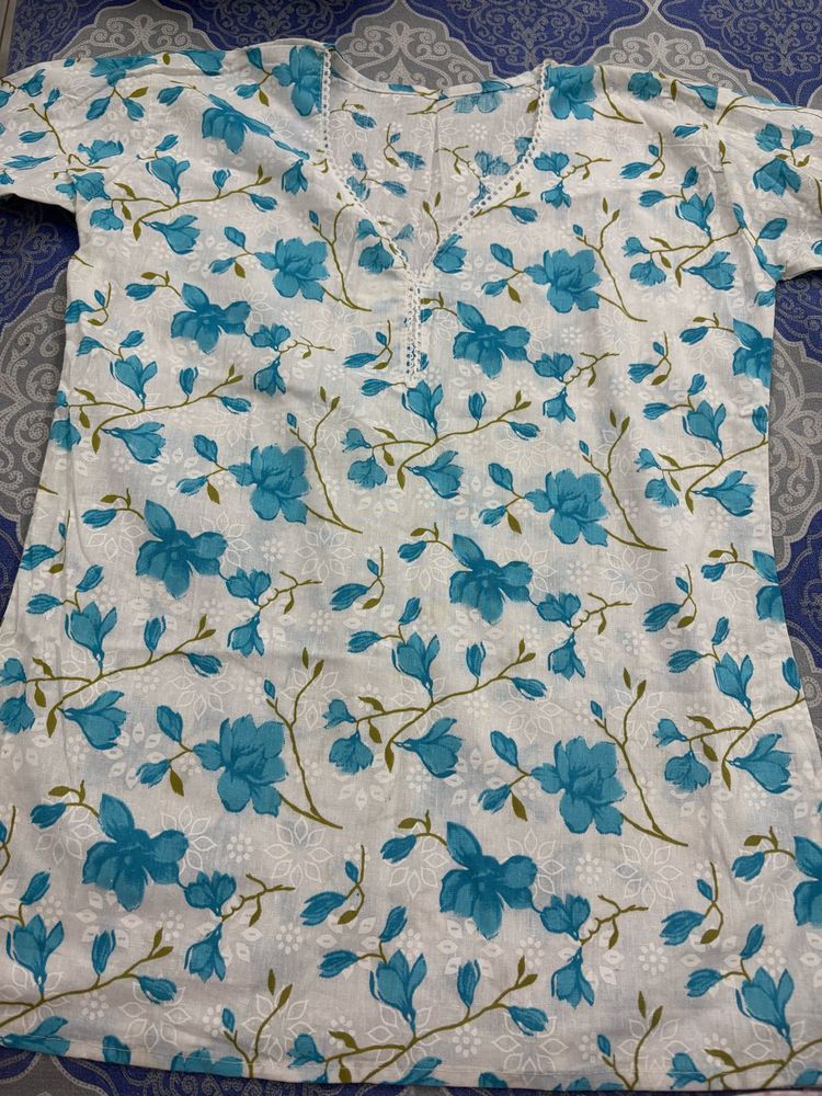 Charming Blue Floral Print  Short Kurti