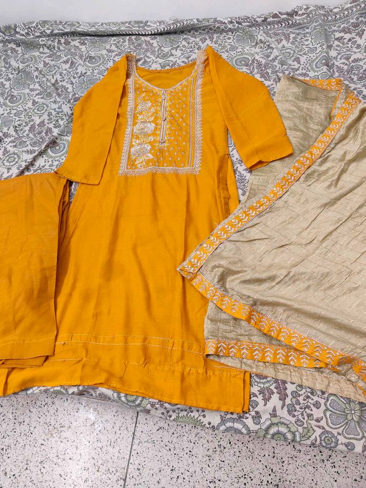 Vibrant Yellow Embroidered Kurta Set