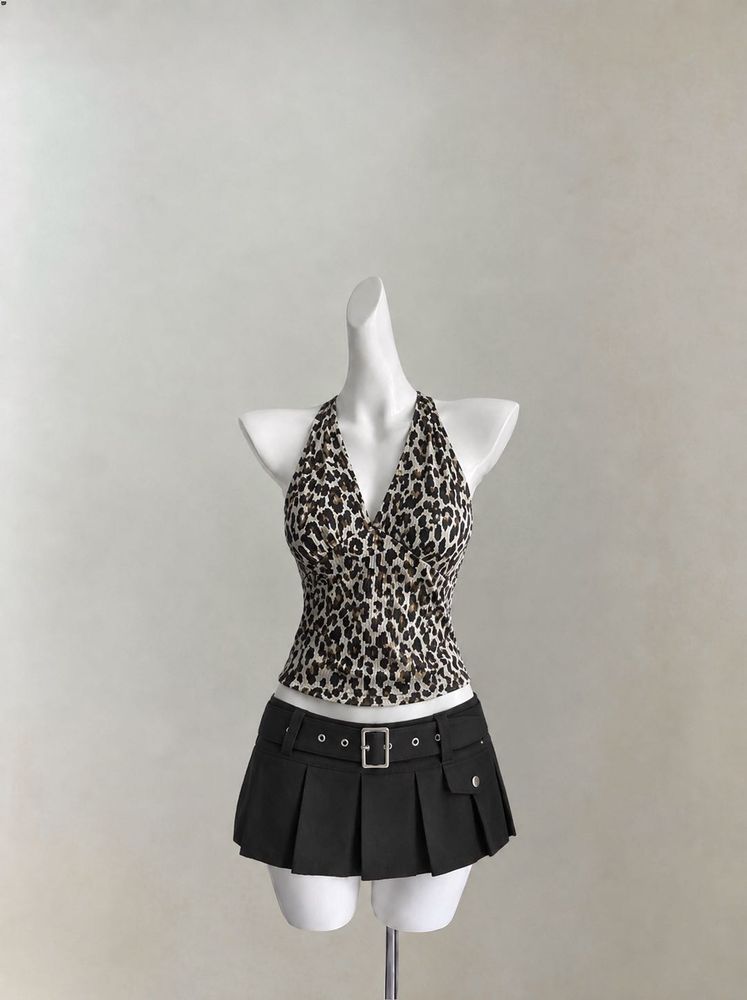Leopard Print Halter Neck Top