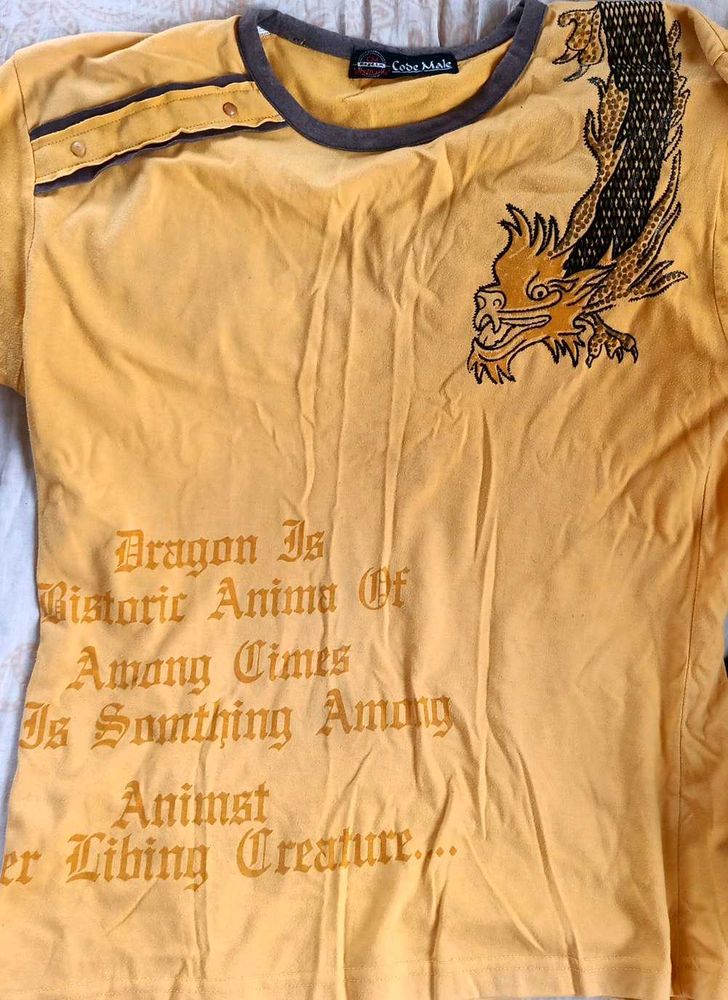 Men's Yellow Dragon Print T-Shirt