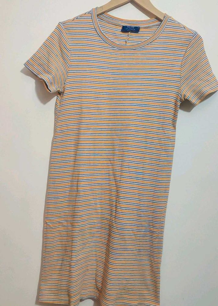 Yellow &amp; Black Striped Casual Dress For 34 Bust