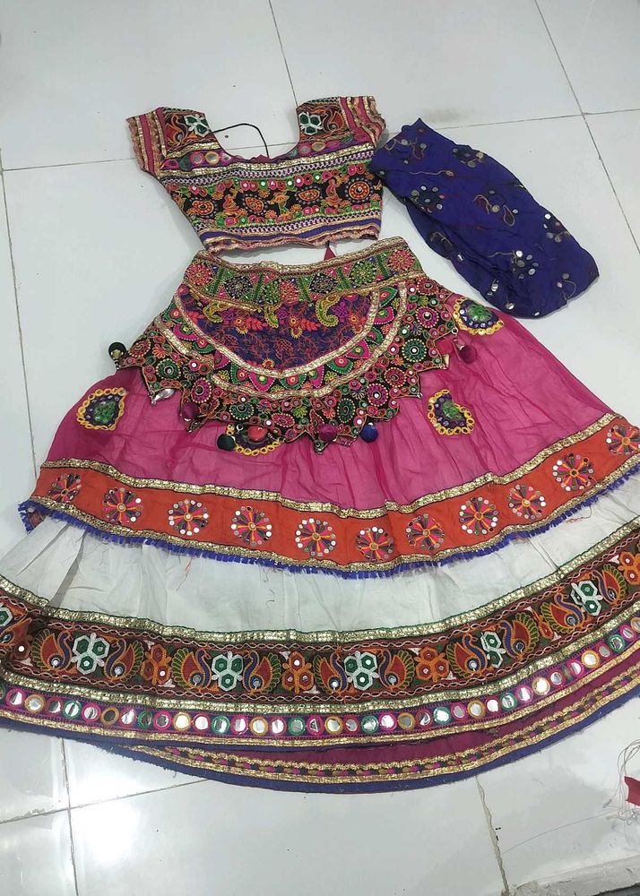 garba dress orange office white Lehenga Choli Set