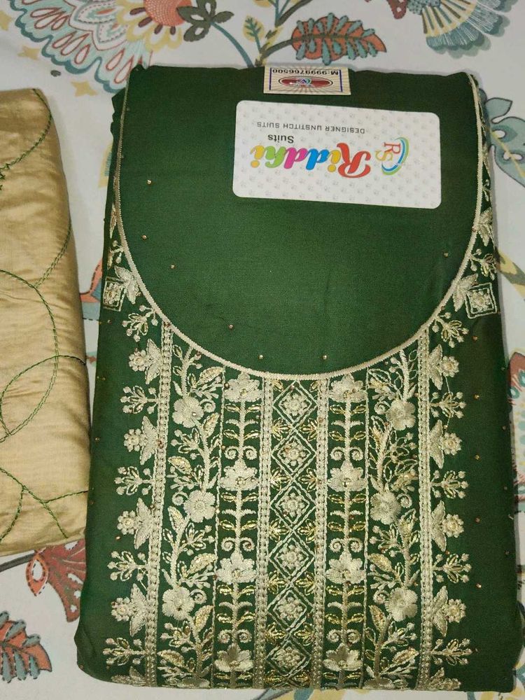 Designer Green Unstitched Suit Set