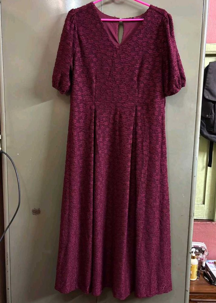 Burgundy Textured Midi Dress