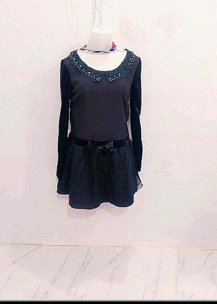 Black Embellished Collar Dress