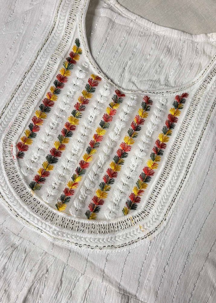 White Embroidered Short Kurta Top