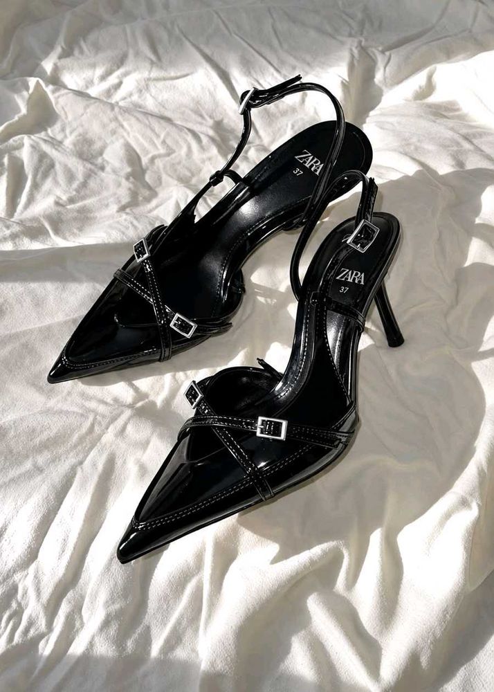 ZARA Black Patent Slingback Heels