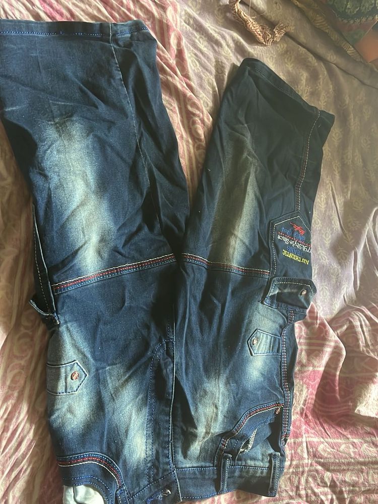 Men's Blue Distressed Cargo Jeans